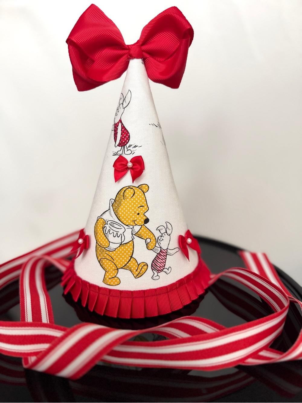 New Handmade Fabric Girls Winnie the Pooh Birthday Party Hat